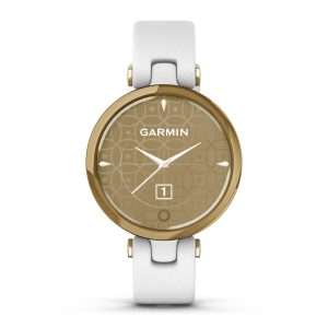 Garmin Lily Classic smartwatch armbåndsur i guldfarvet stål med hvid læderrem