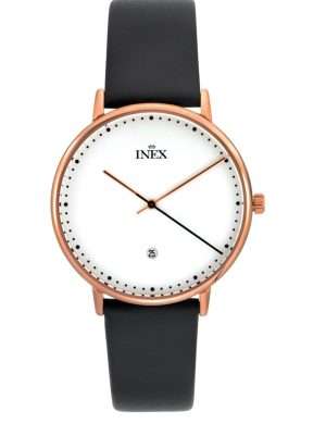 INEX armbåndsur - rosa med sort rem, hvid skive, Ø 38