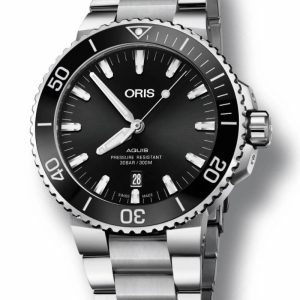 ORIS Aquis Date armbåndsur med sort skive med lænke - 43,5mm